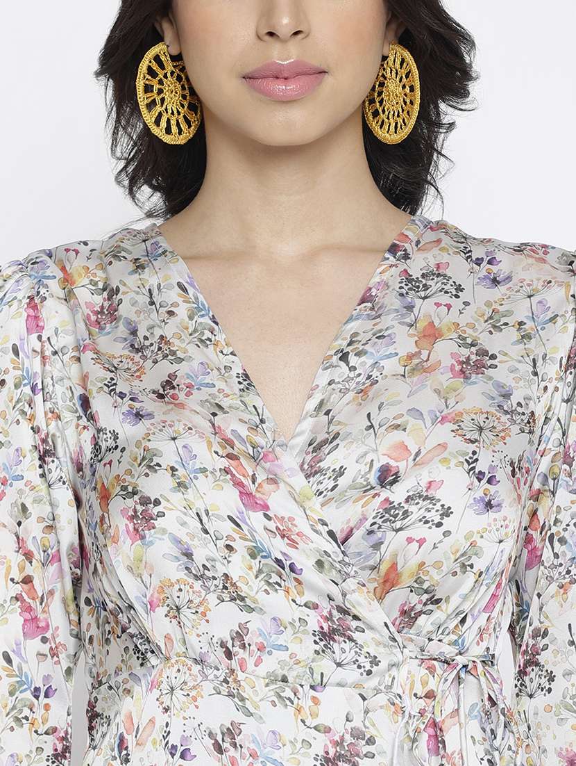 women floral print puff sleeve ruffle dress - 22007794 - Standard Image - 4