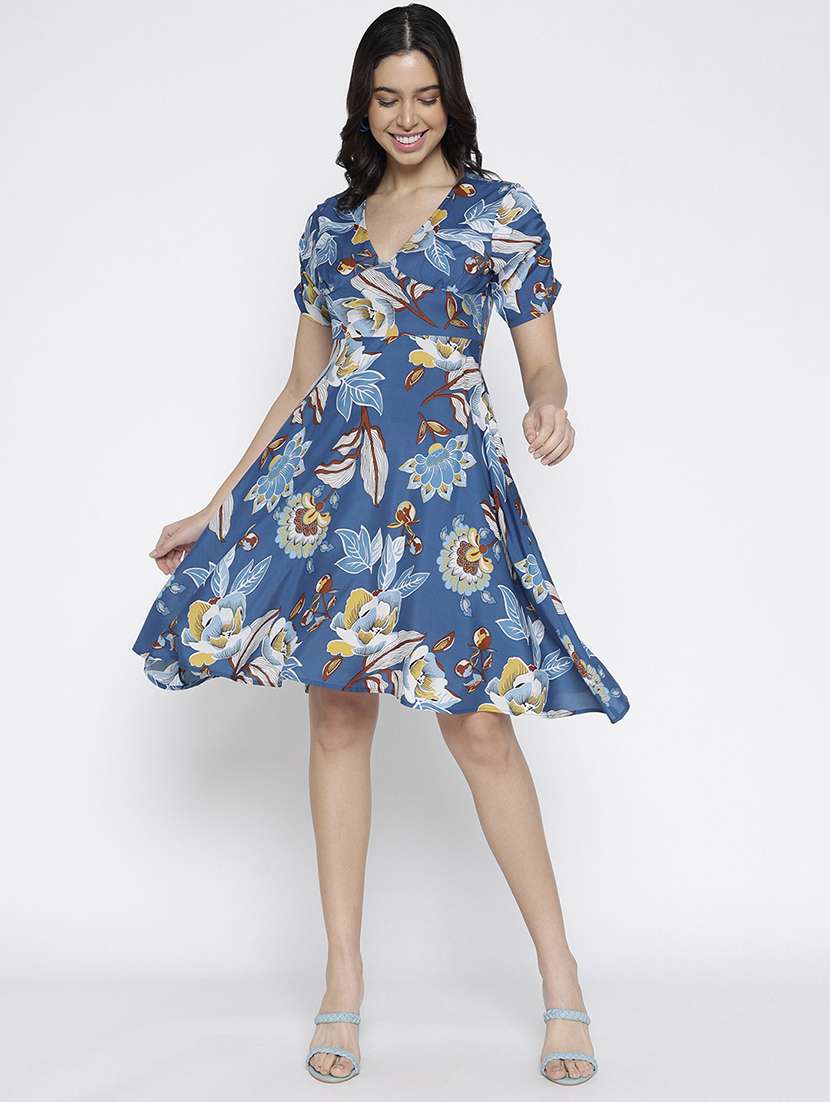 women floral print short sleeve fit and flare dress - 22007795 - Standard Image - 1