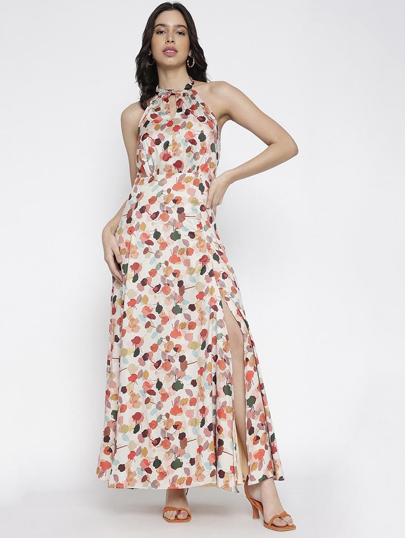 women printed halter neck maxi a-line dress - 22007796 - Standard Image - 1