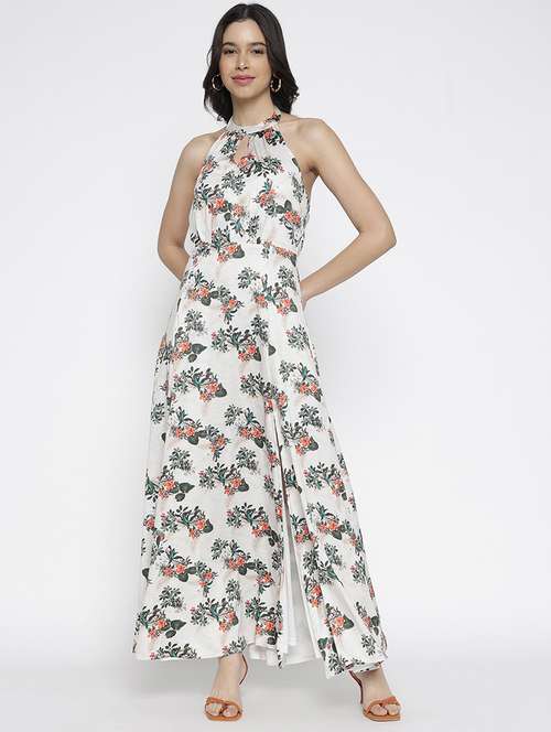 women floral printed halter neck maxi a-line dress - 22007797 - Standard Image - 0