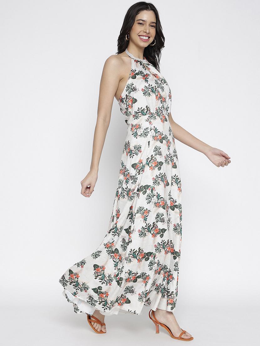women floral printed halter neck maxi a-line dress - 22007797 - Standard Image - 1