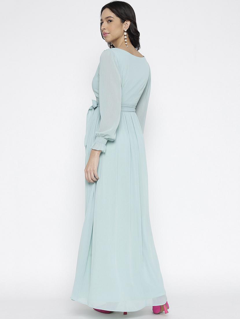 women solid bishop sleeve maxi fit & flare dress - 22007798 - Standard Image - 4