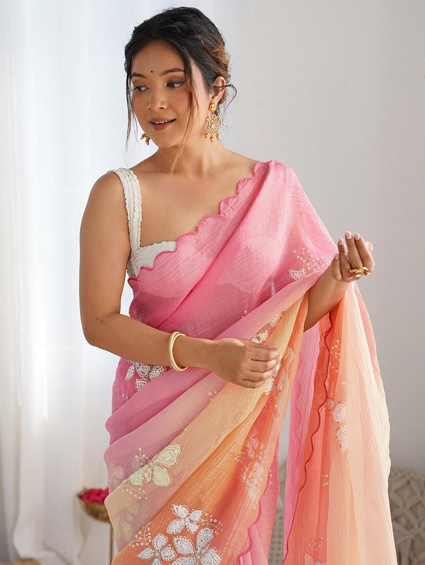 women ombre embellished saree with blouse - 22007880 - Standard Image - 1