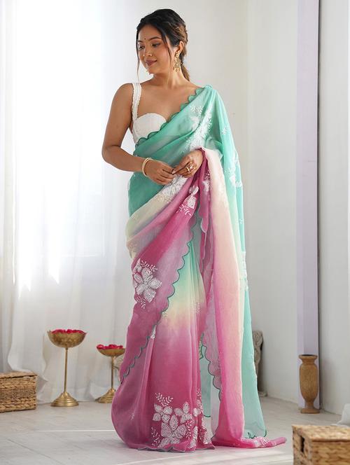 women ombre embellished saree with blouse - 22007881 - Standard Image - 0