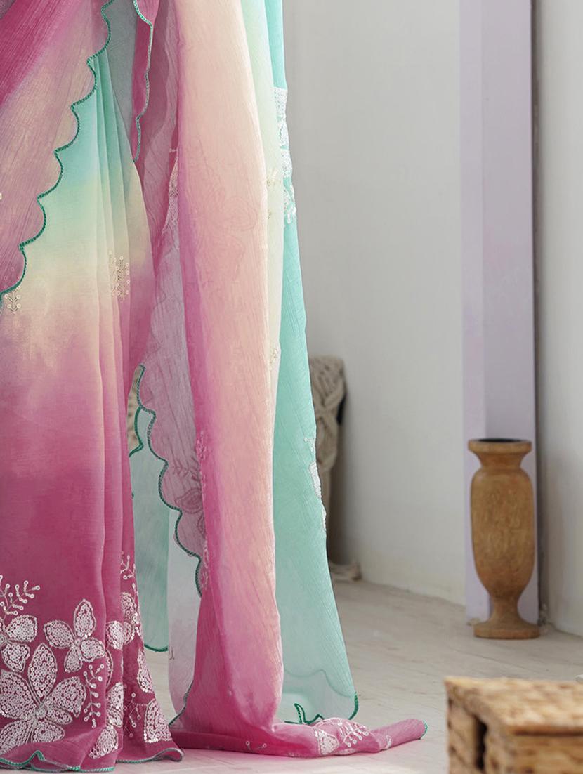 women ombre embellished saree with blouse - 22007881 - Standard Image - 4