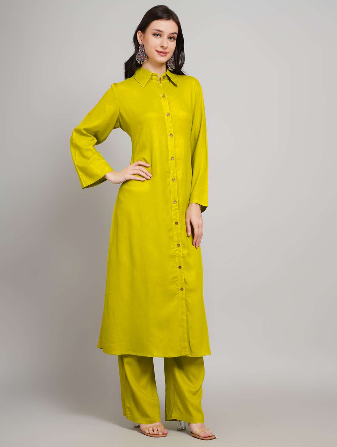 women solid long sleeve kurta pant set - 22007892 -  Standard Image - 1