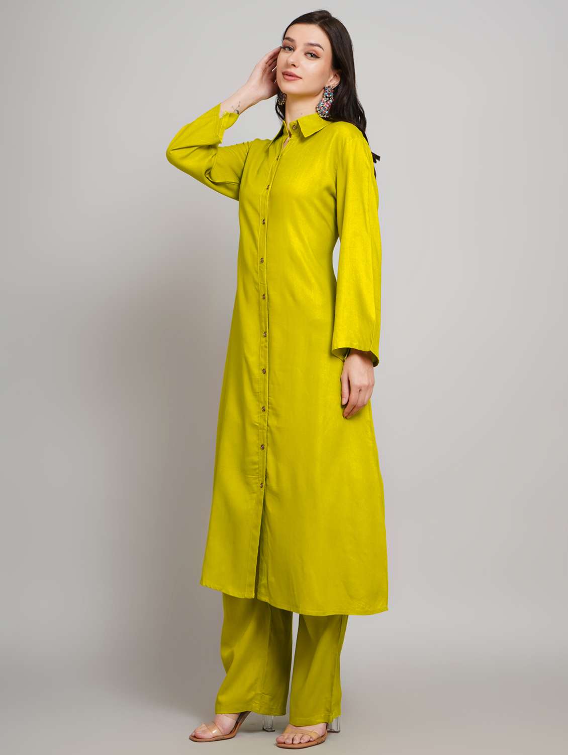 women solid long sleeve kurta pant set - 22007892 -  Standard Image - 4