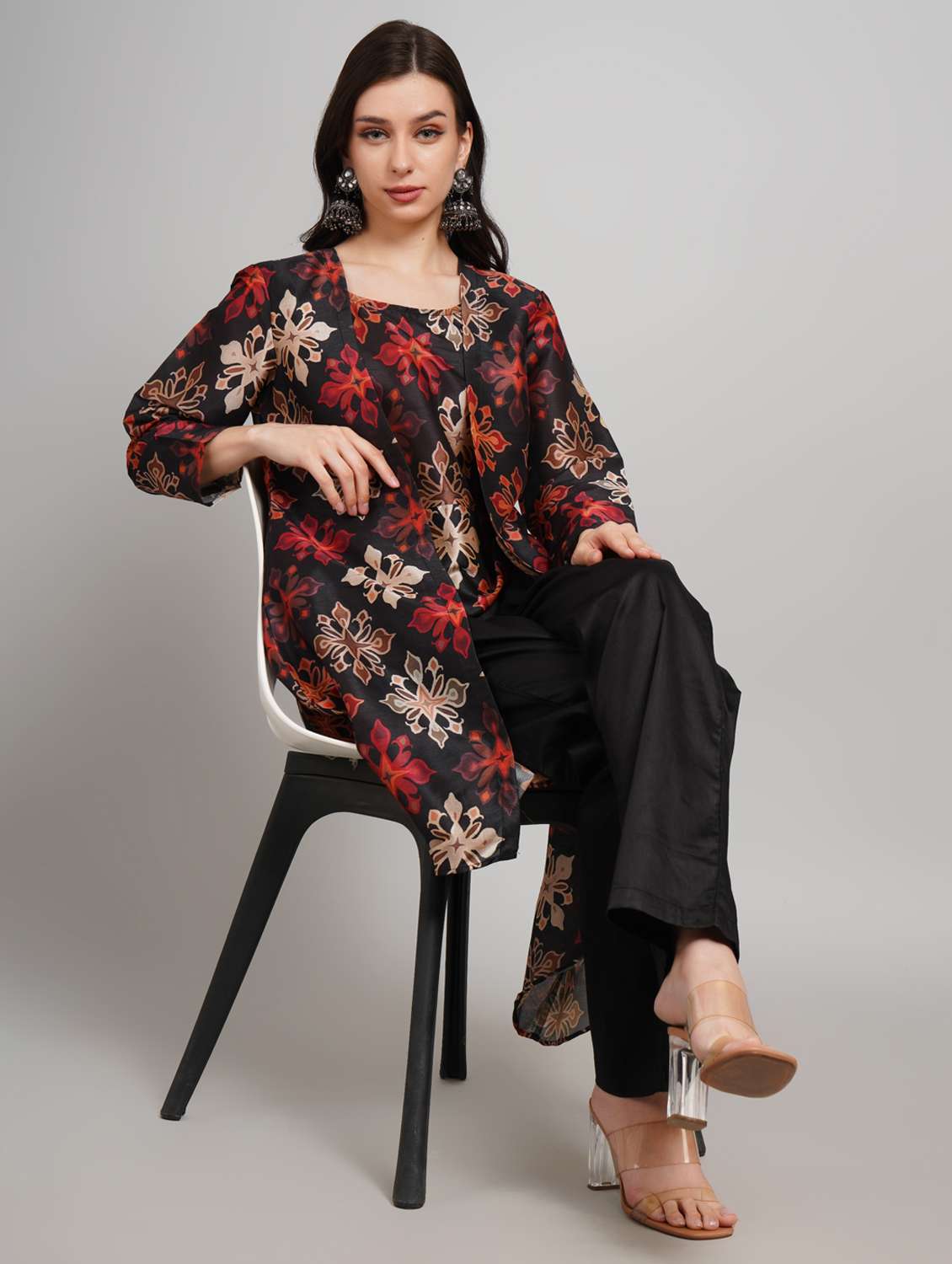 women printed long sleeve fusion set - 22007893 -  Standard Image - 1