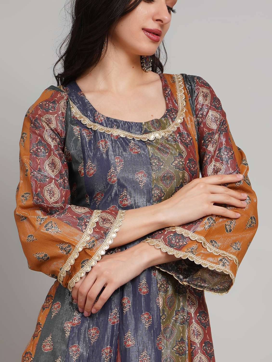 women printed long sleeve anarkali kurta pant set - 22007900 -  Standard Image - 4