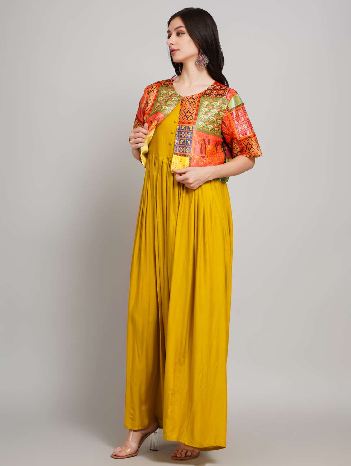 women solid round neck a-line ethnic dress - 22007903 -  Standard Image - 1