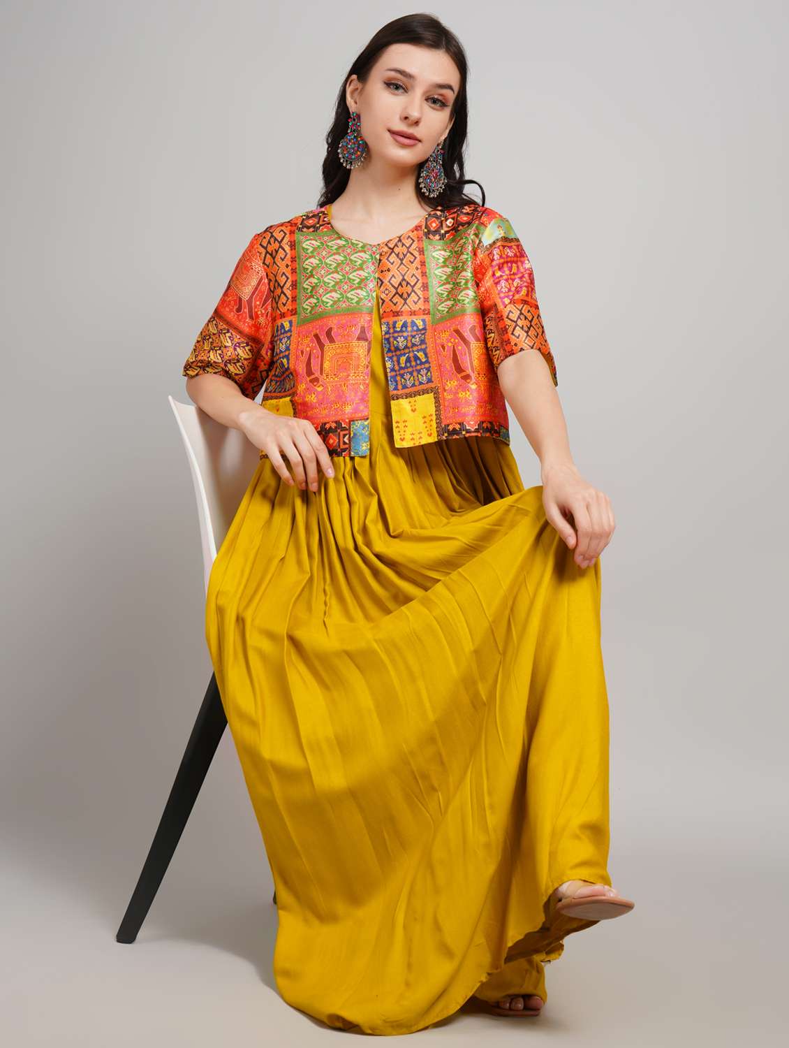 women solid round neck a-line ethnic dress - 22007903 -  Standard Image - 4