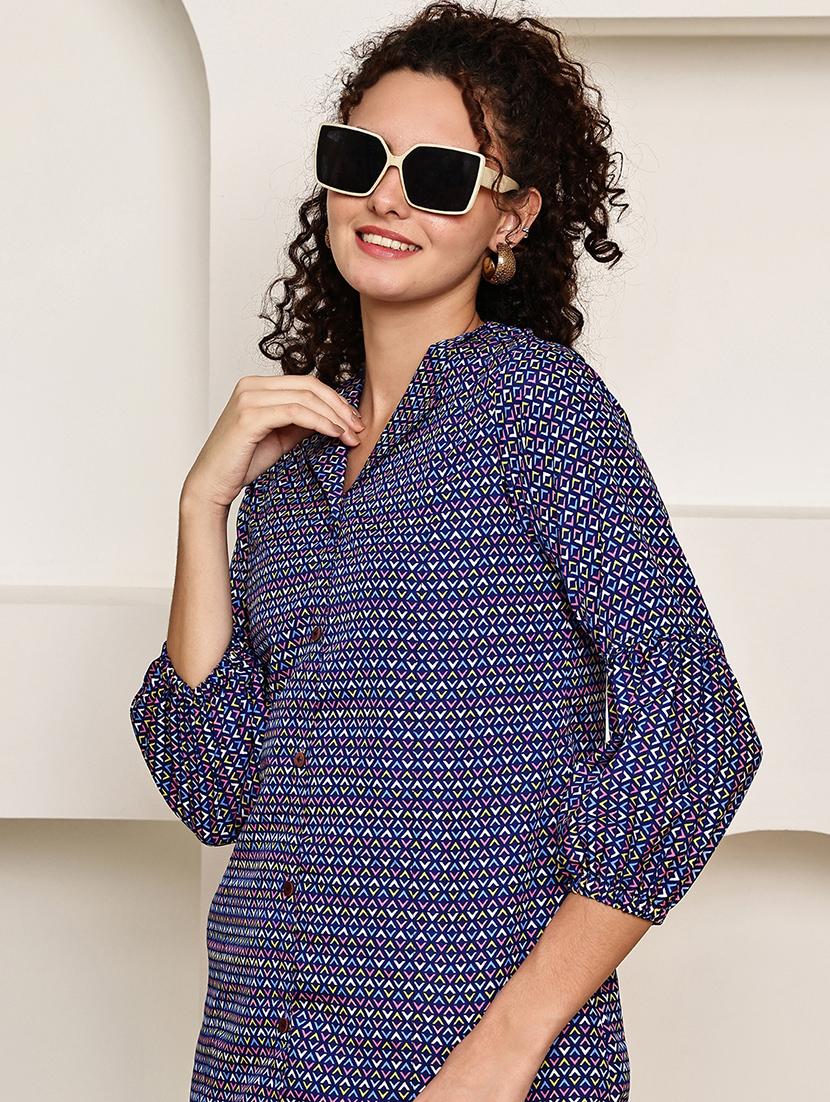 women geometric printed three quarter sleeve regular fit shirt - 22007917 - Standard Image - 1