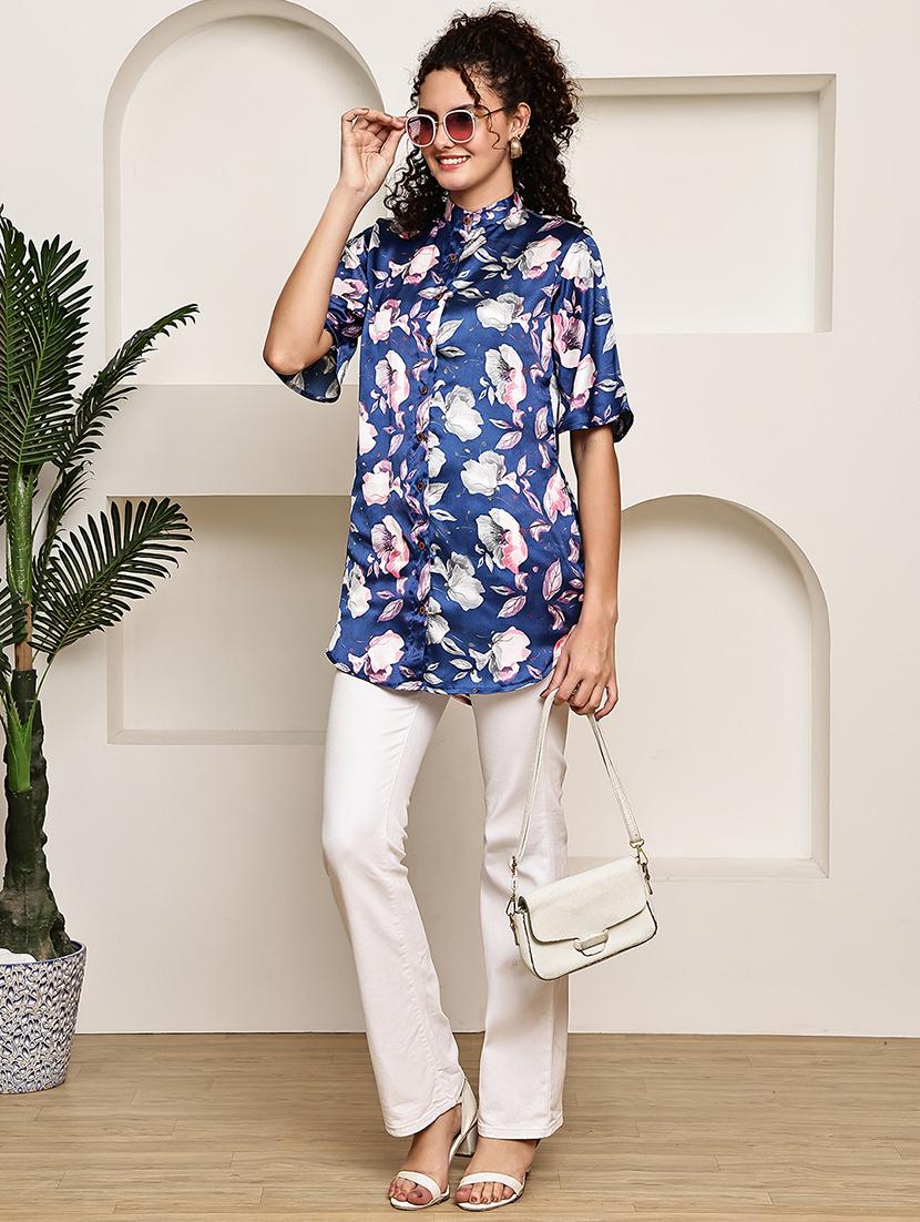 women floral printed short sleeve regular fit top - 22007919 - Standard Image - 4