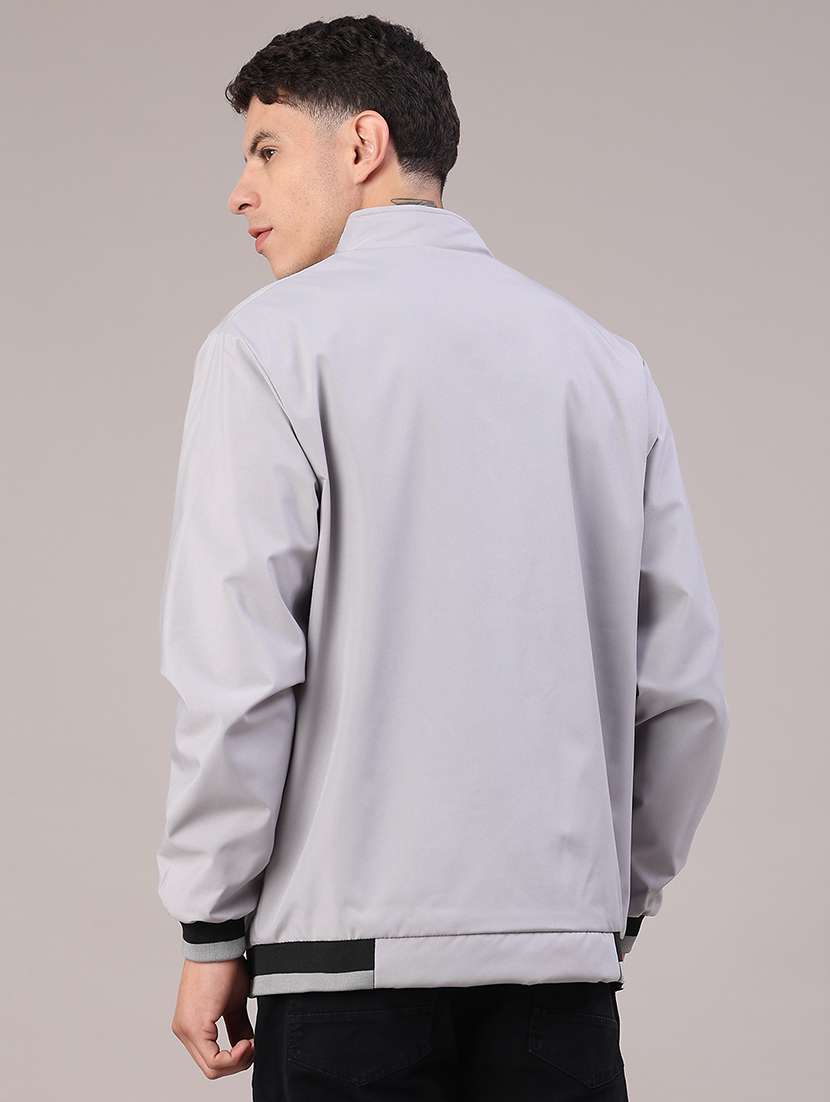 men solid stand collared long sleeve bomber jacket - 22007997 -  Standard Image - 4