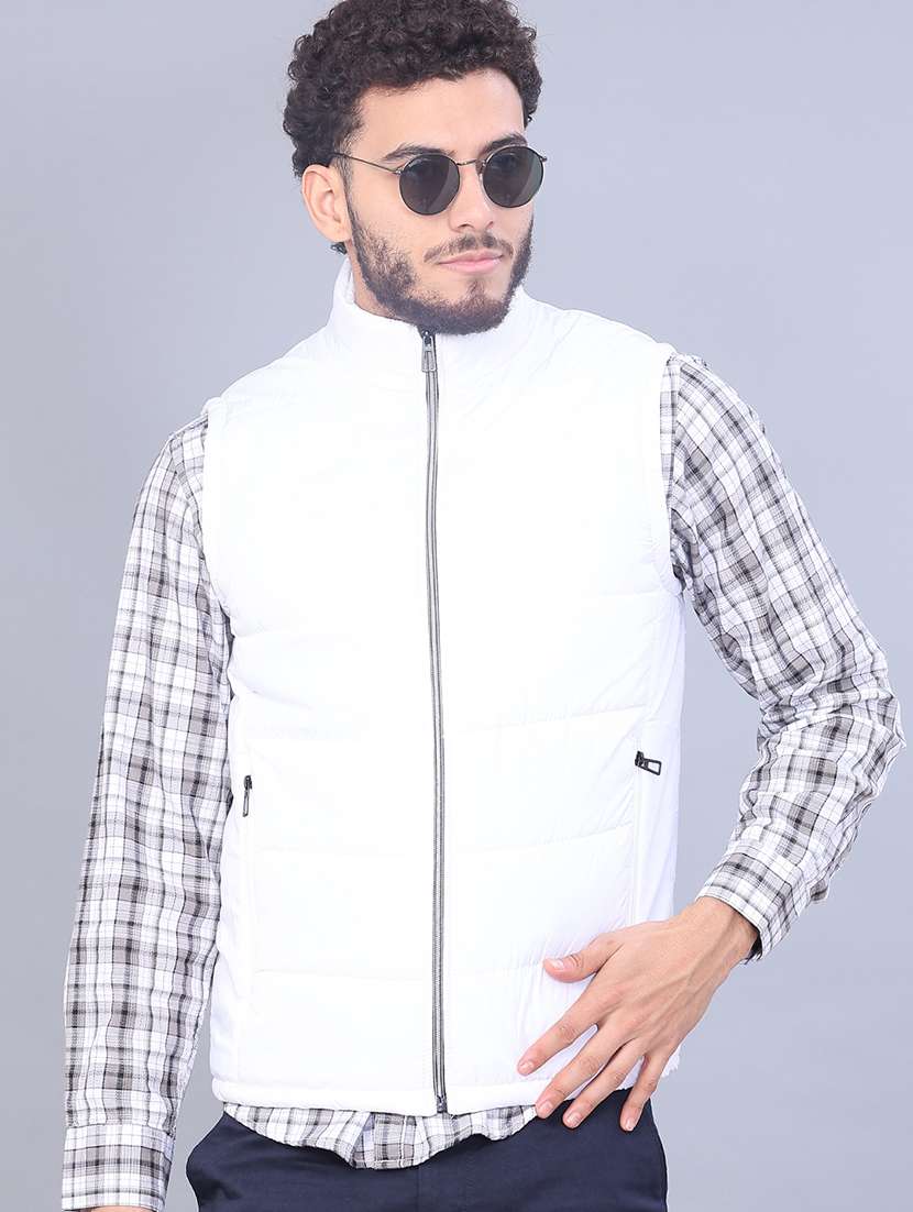 men solid sleeveless regular fit bomber jacket