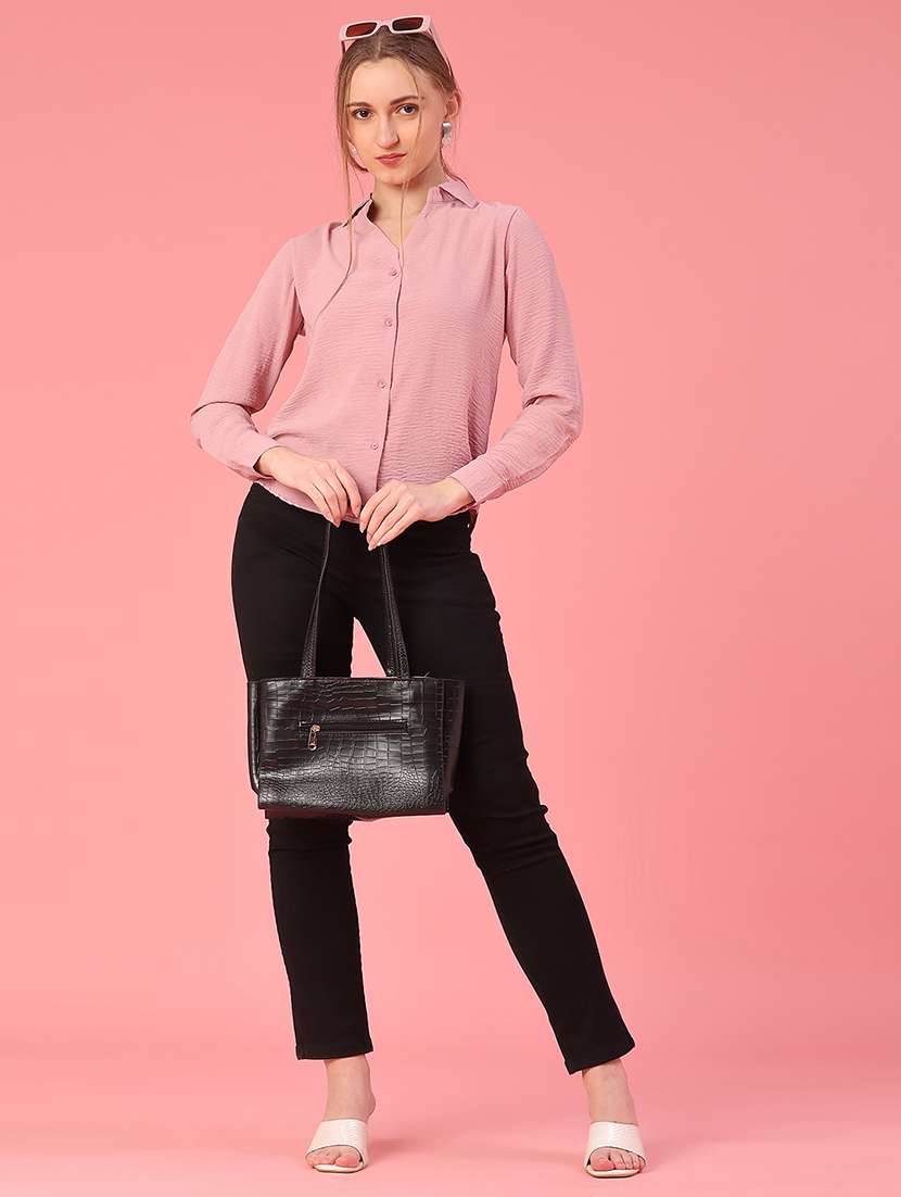 women solid collared long sleeve high low shirt - 22008174 -  Standard Image - 4