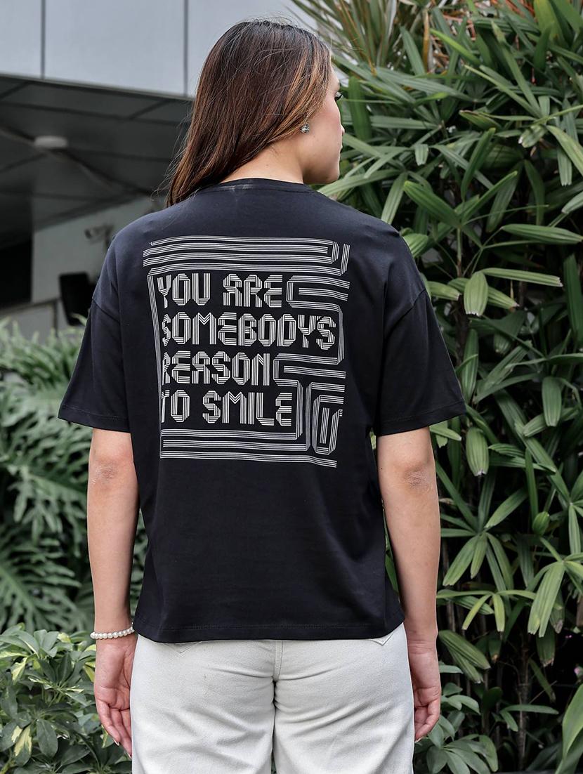 women typographic front & back print round neck t-shirt - 22008251 - Standard Image - 4