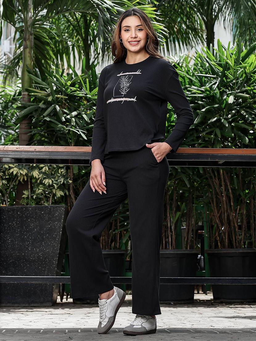 women printed long sleeve t-shirt and trouser set co-ord - 22008314 -  Standard Image - 1