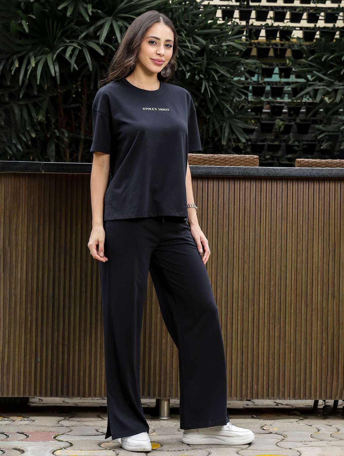 women typographic short sleeve t-shirt & trouser co-ord set - 22008329 - Standard Image - 1