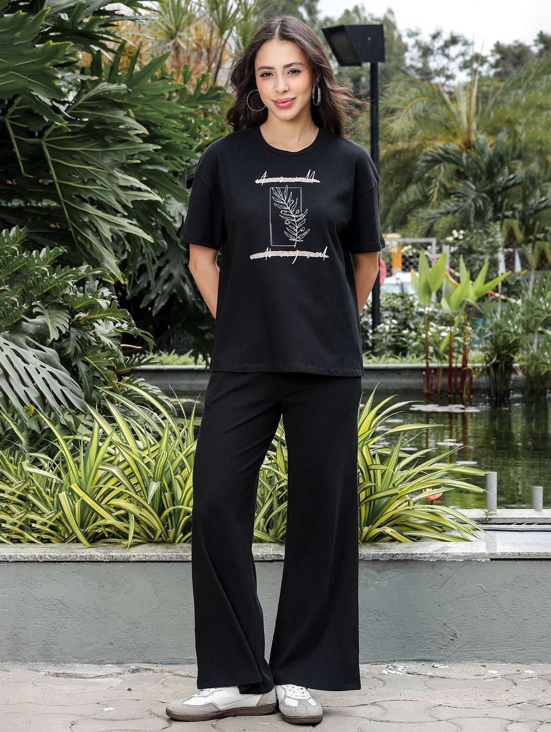 women graphic short sleeve t-shirt & trouser co-ord set - 22008337 -  Standard Image - 1