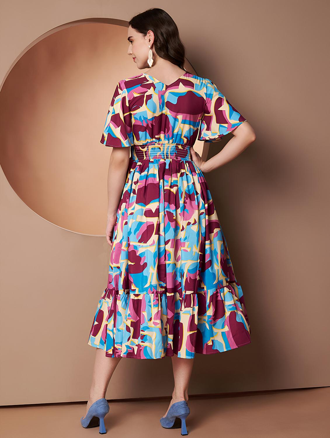 women abstract print flared sleeve tiered dress - 22008635 - Standard Image - 4