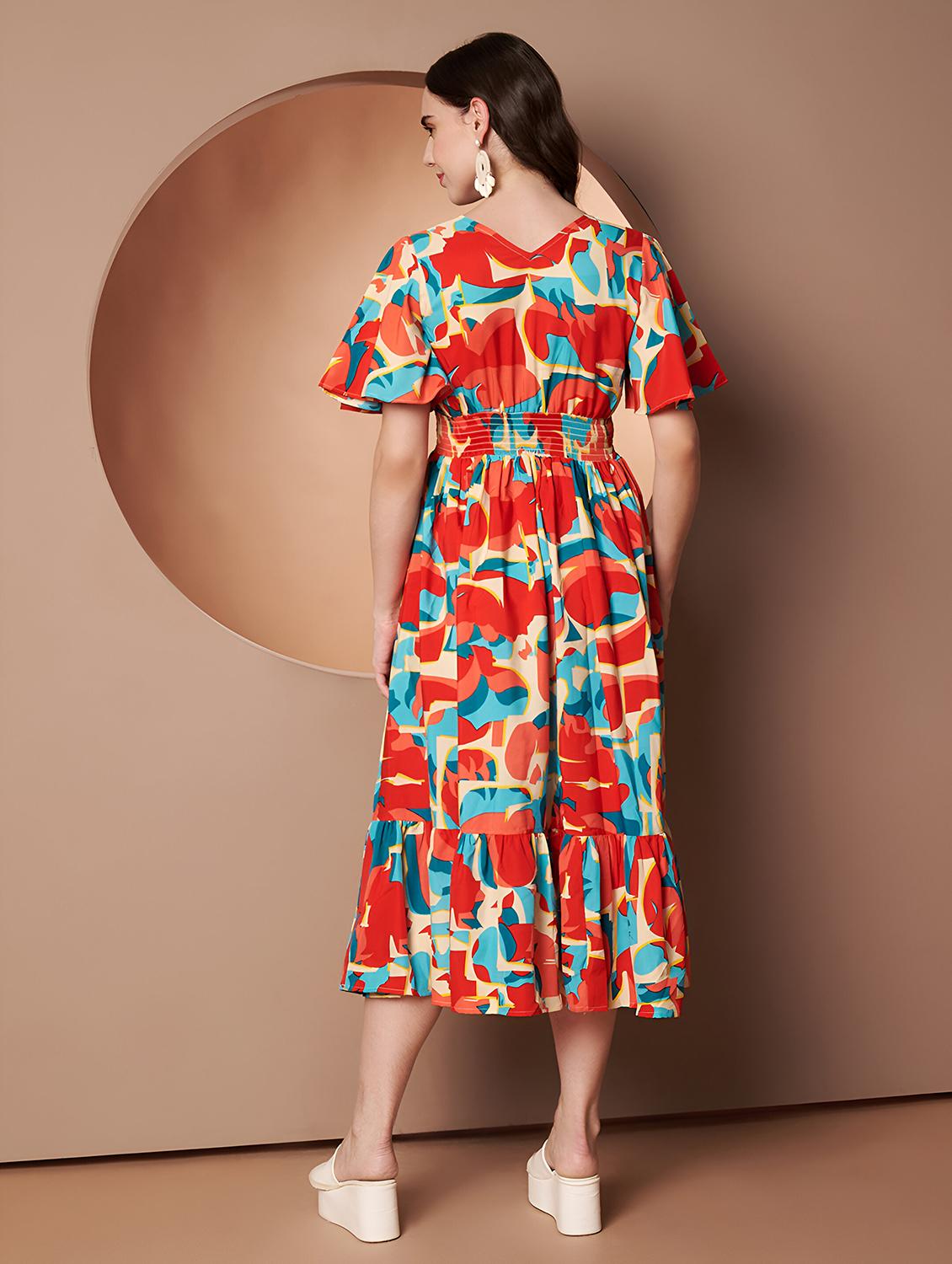 women abstract print flared sleeve tiered dress - 22008636 - Standard Image - 4