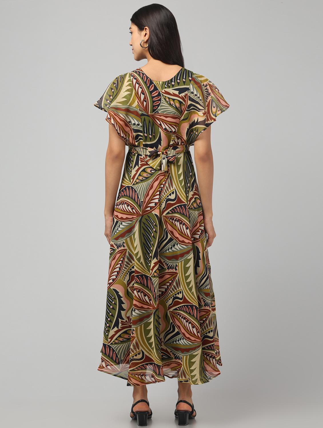 women printed flared sleeve fit and flared dress - 22008641 - Standard Image - 4