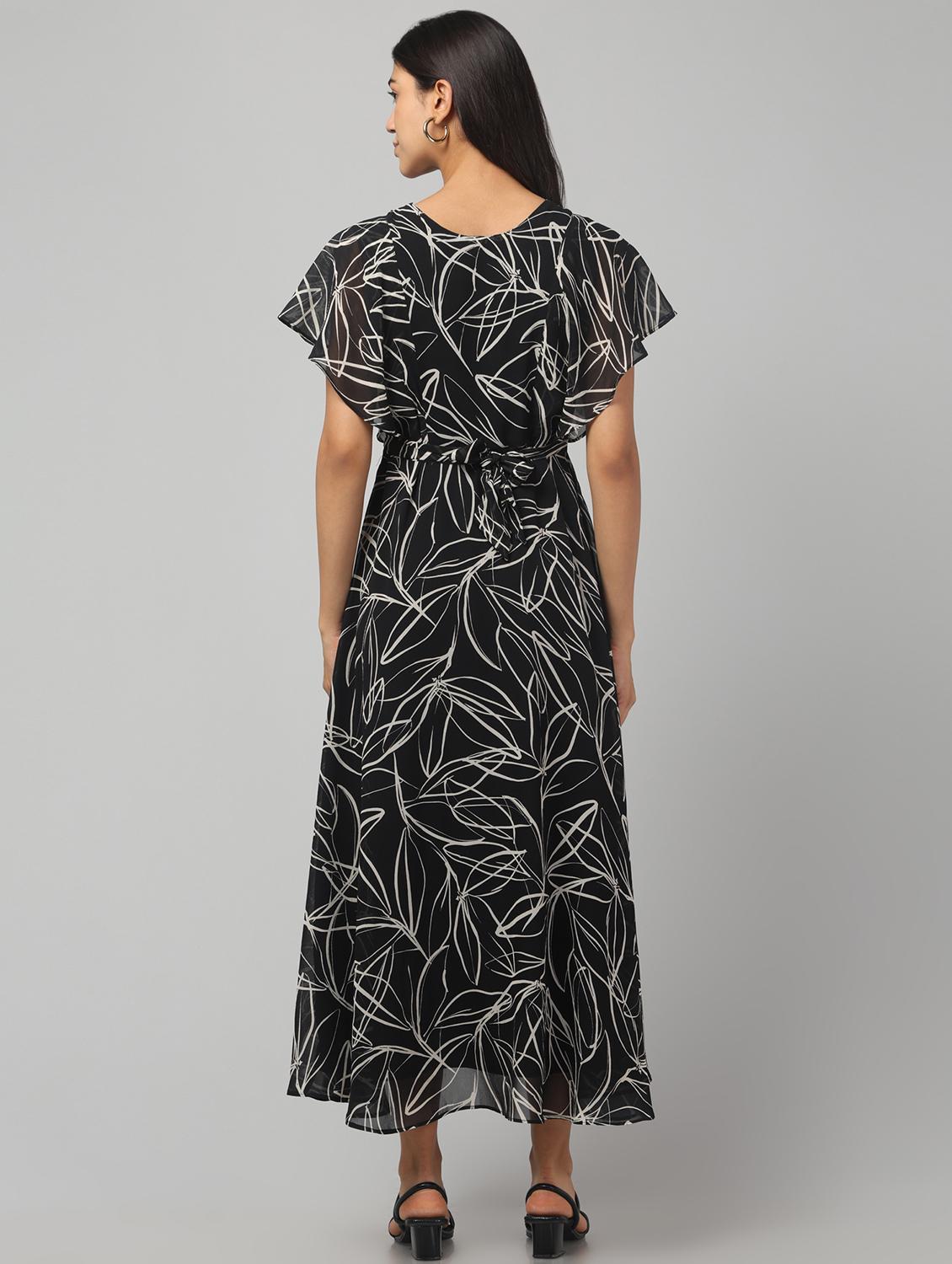 women printed flared sleeve fit & flare dress - 22008642 - Standard Image - 4