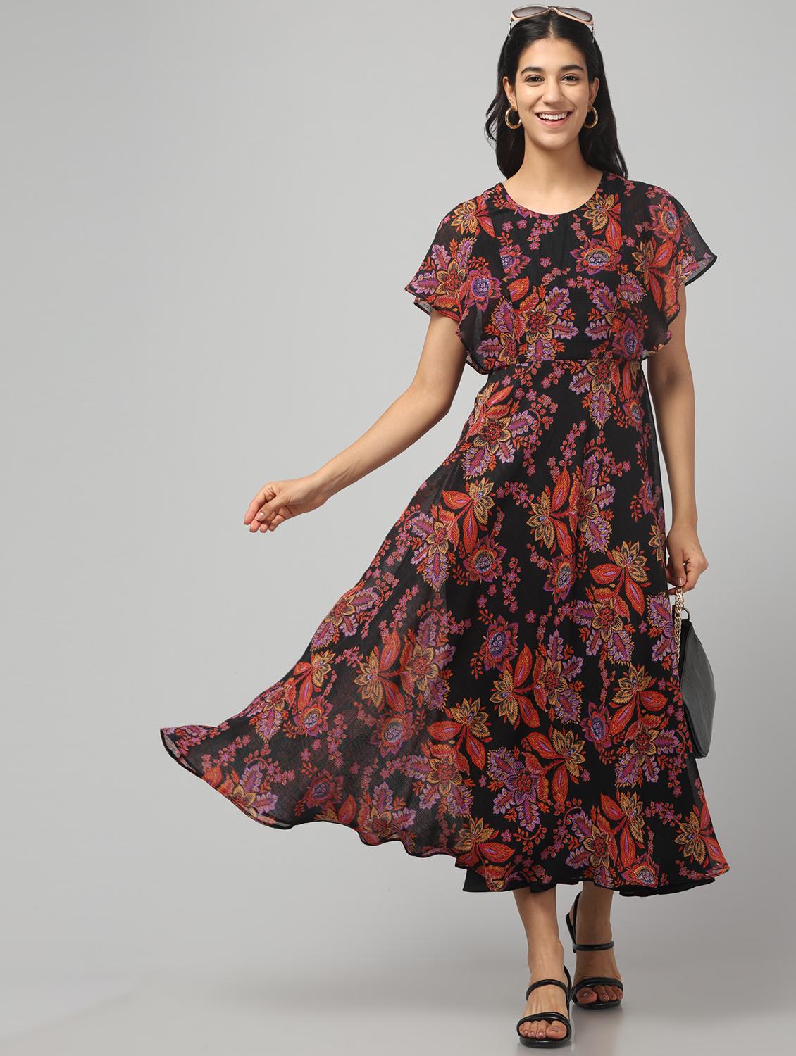 womne floral print flared sleeve dress - 22008643 - Standard Image - 1