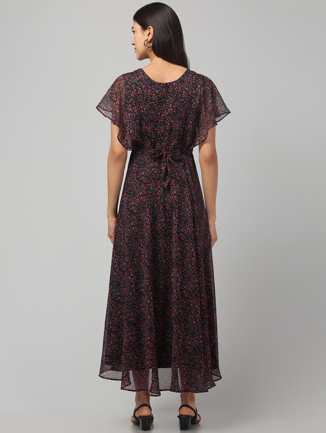 women floral print ruffle sleeve flared dress - 22008644 - Standard Image - 4
