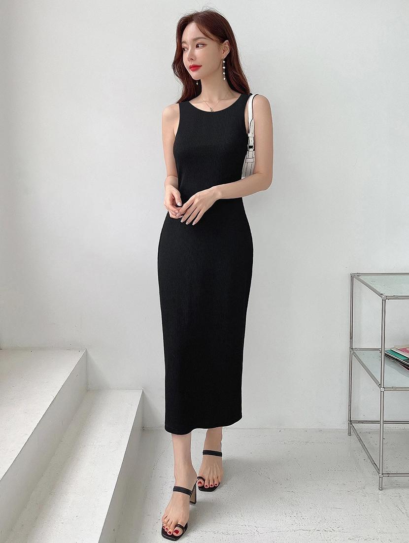 women solid round neck slim fit bodycon dress - 22008736 -  Standard Image - 1