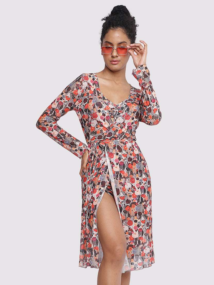 women printed long sleeve coverup shrug