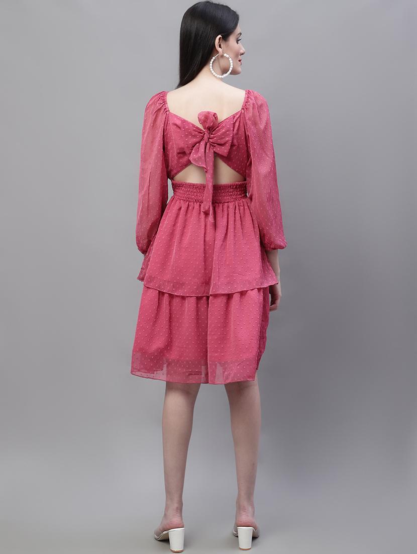 women self design puff sleeve tie knot back tiered dress - 22008755 - Standard Image - 4