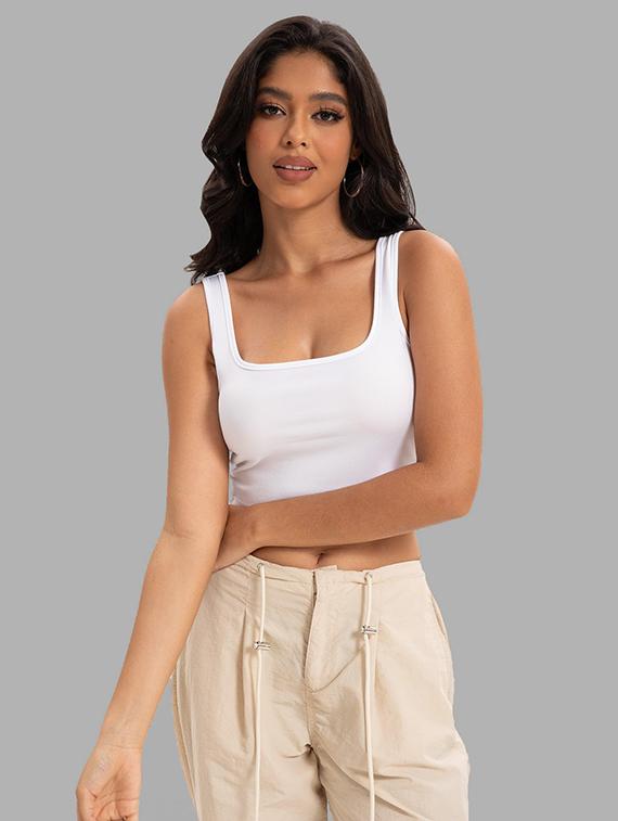 women solid square neck tank top - 22008756 -  Standard Image - 1