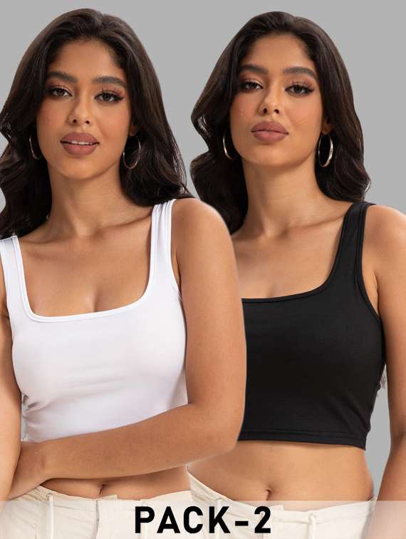 women pack of 2 solid square neck tank top - 22008757 -  Standard Image - 4