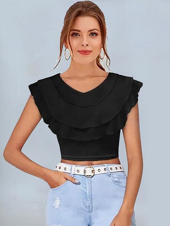 women pack of 2 solid v neck crop top - 22008758 - Standard Image - 1