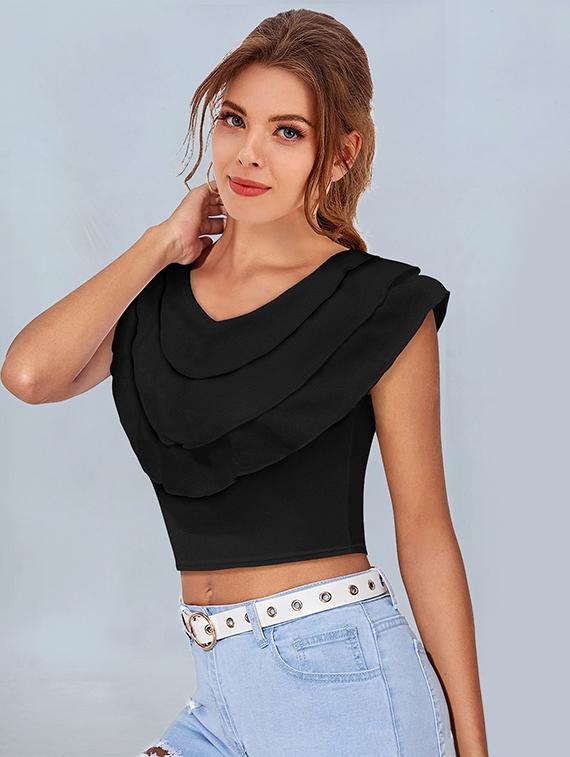 women pack of 2 solid v neck crop top - 22008758 - Standard Image - 4