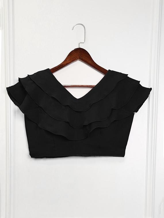 women black solid v neck crop top - 22008759 - Standard Image - 4