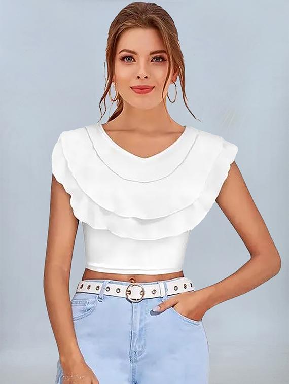 women white solid v neck crop top - 22008760 - Zoom Image - 0