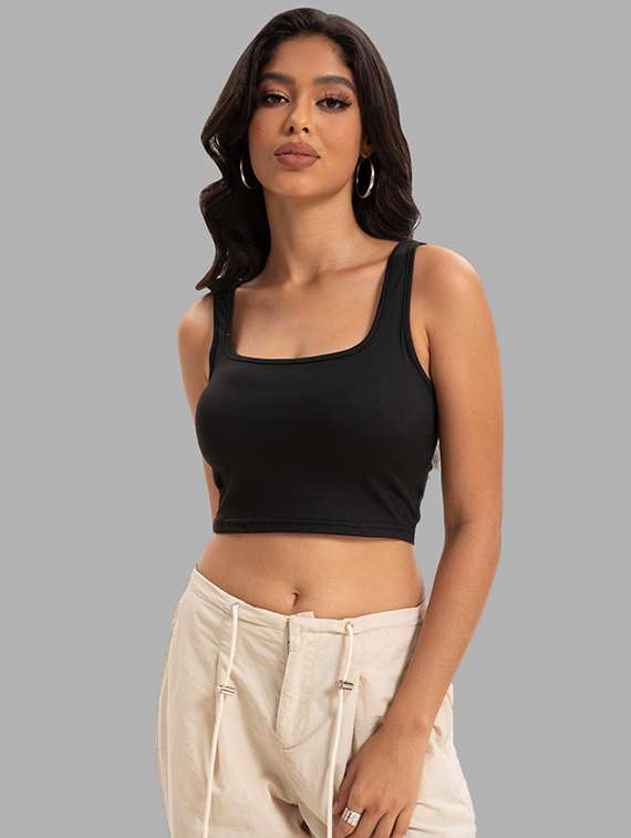 women solid square neck tank top - 22008761 -  Standard Image - 1