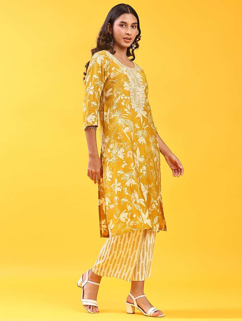 women three quarter sleeve straight kurta - 22008869 -  Standard Image - 1