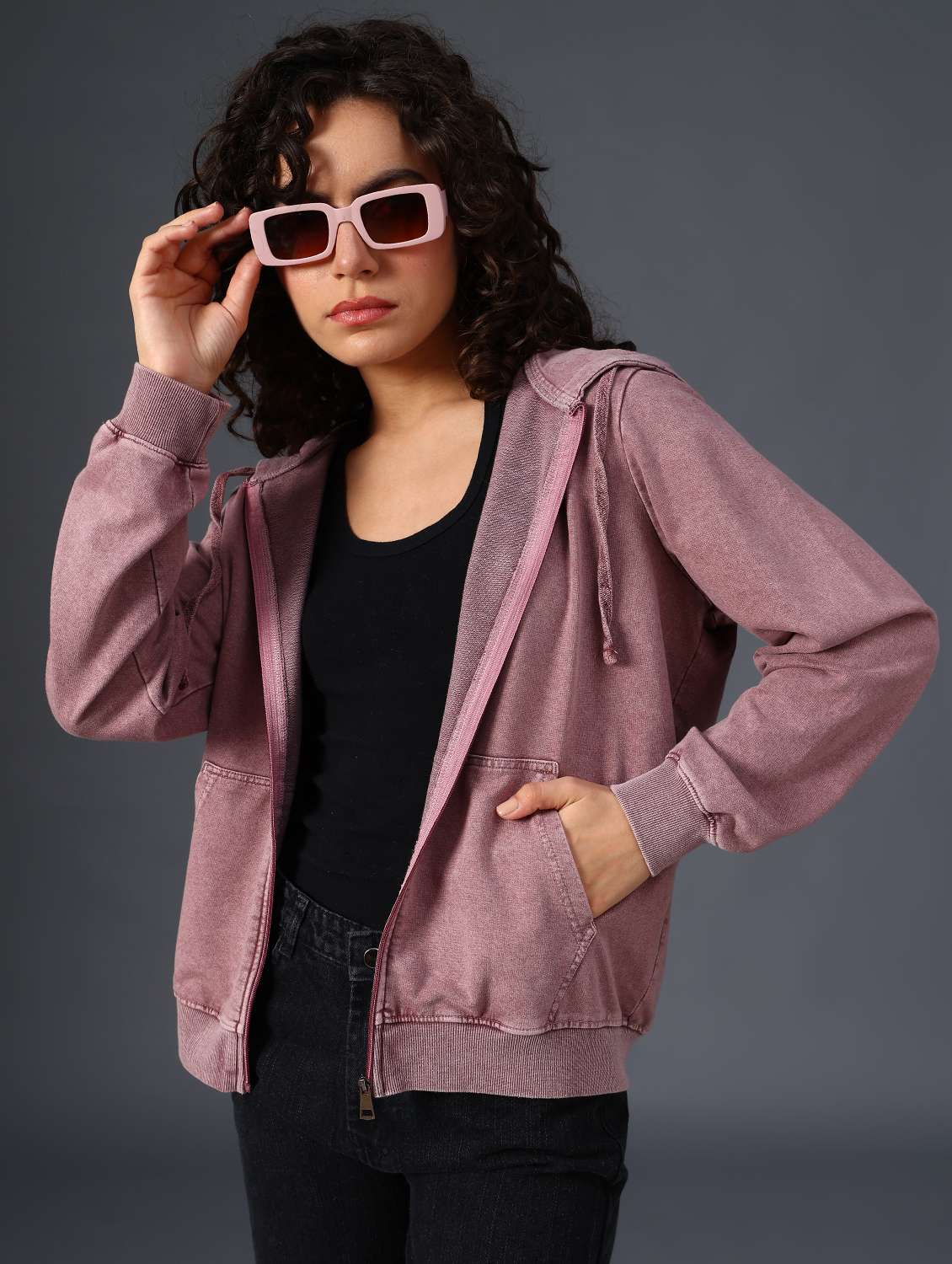 pink cotton blend plain sweatshirt