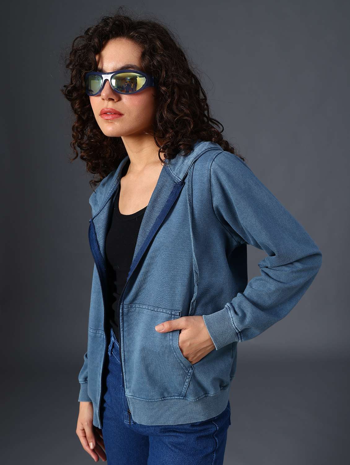 teal cotton blend plain sweatshirt