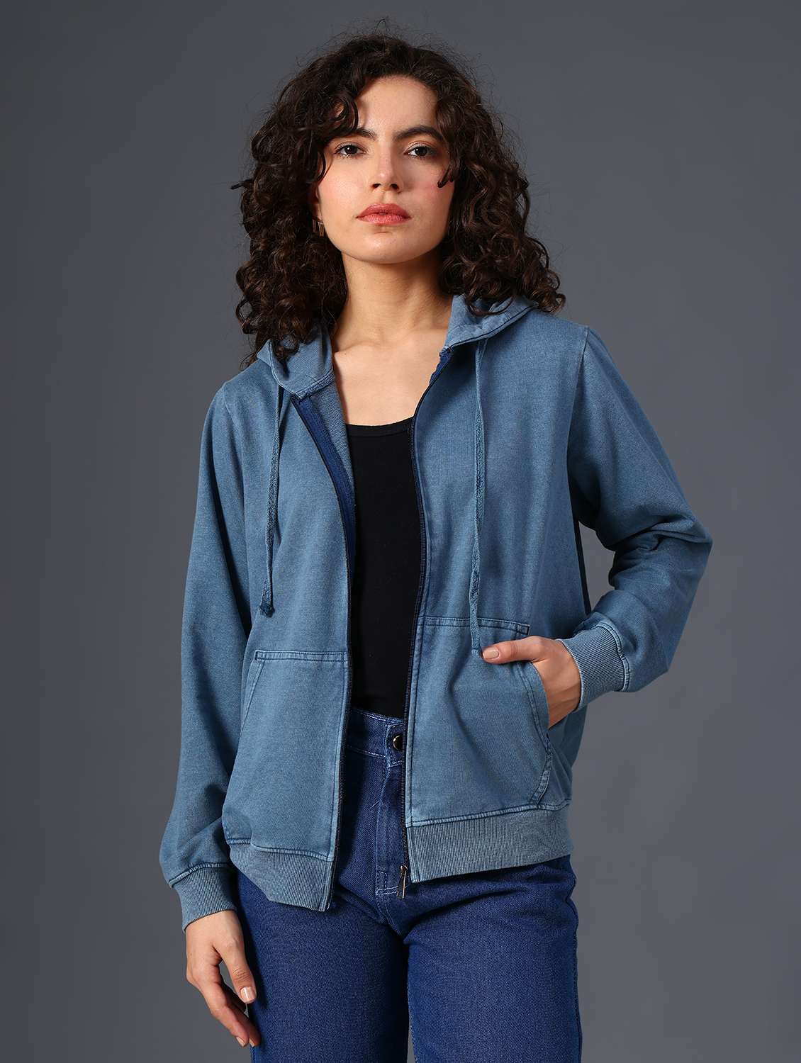 teal cotton blend plain sweatshirt - 22008929 -  Standard Image - 1