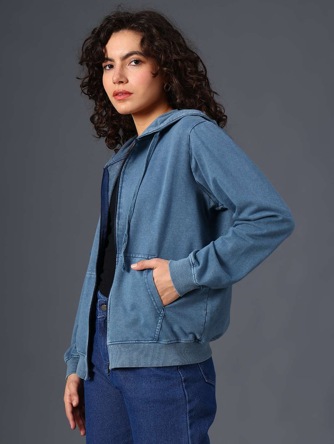 teal cotton blend plain sweatshirt - 22008929 -  Standard Image - 6