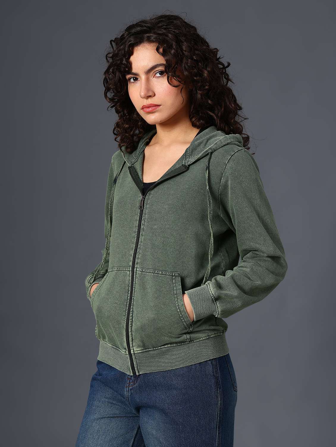 olive cotton blend plain sweatshirt - 22008930 -  Standard Image - 6