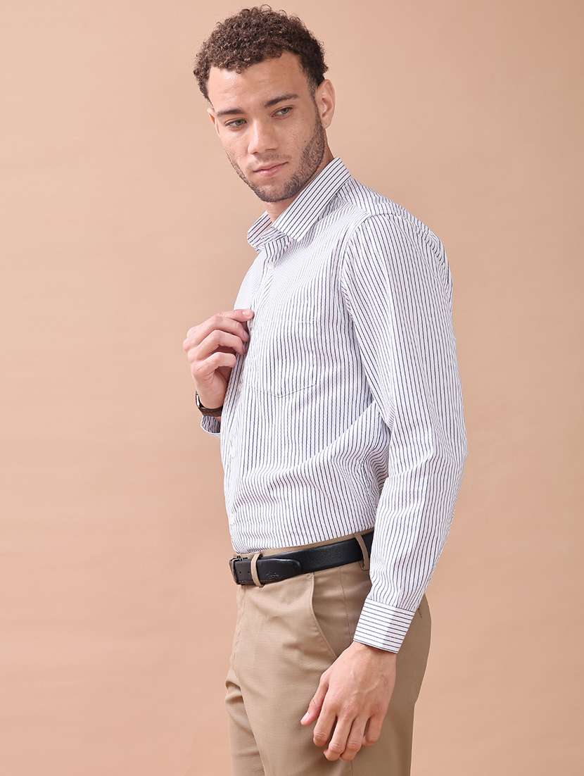 men striped collared long sleeve regular fit shirt - 22009036 -  Standard Image - 1