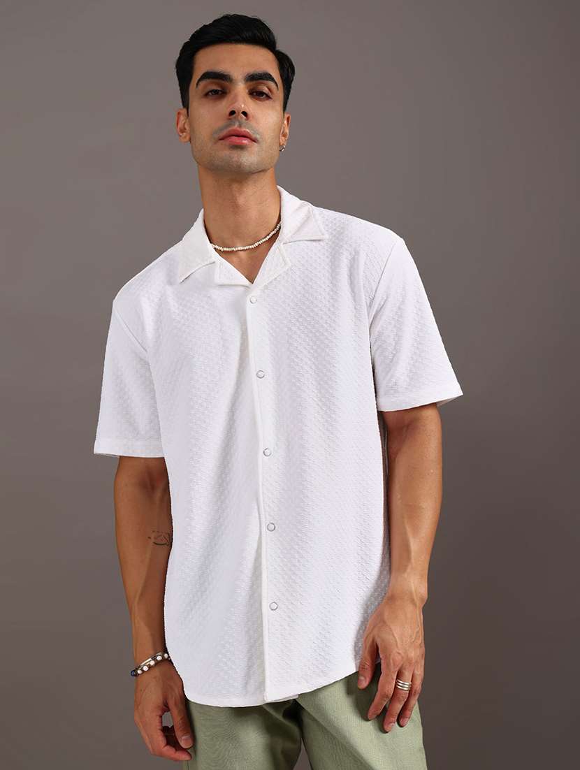 men solid cuban collar short sleeve shirt - 22009062 -  Standard Image - 1