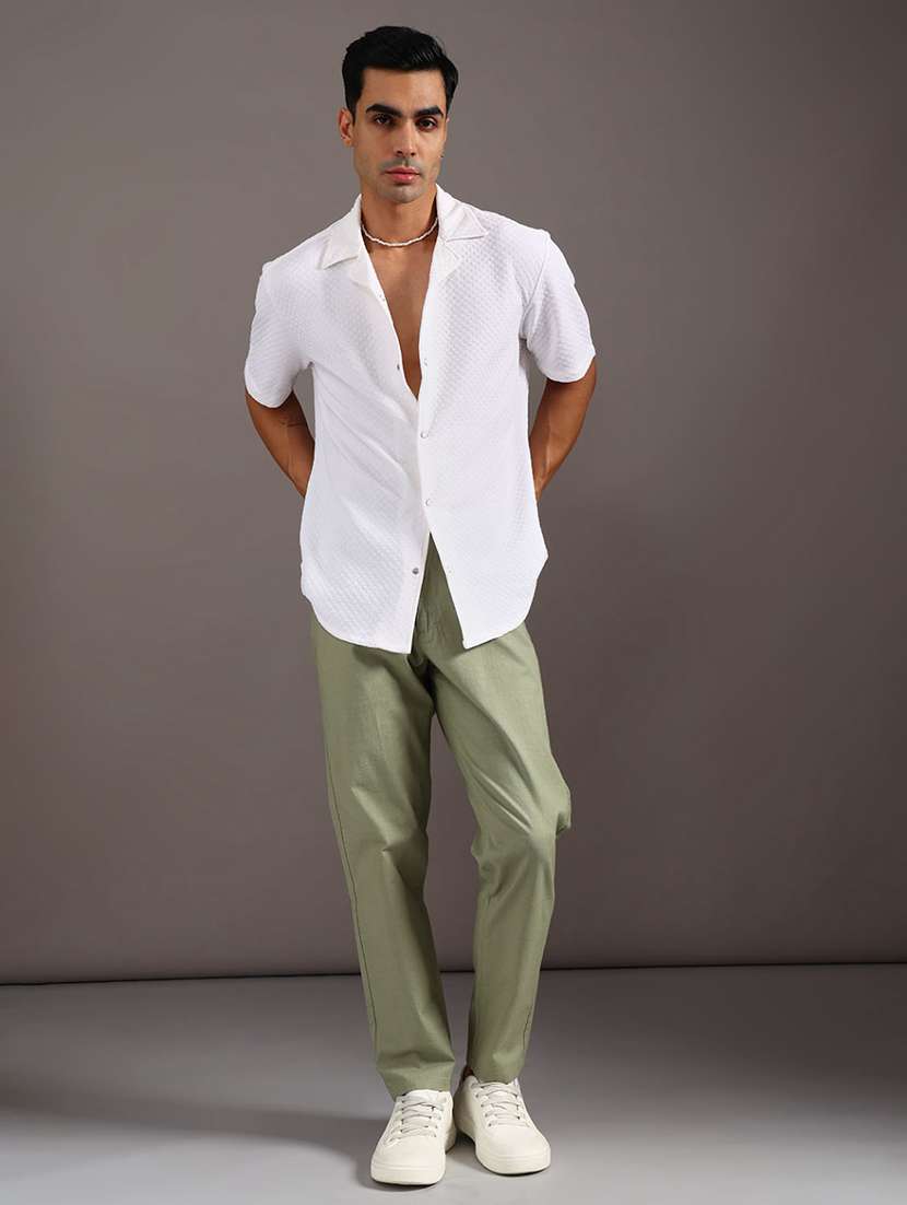 men solid cuban collar short sleeve shirt - 22009062 -  Standard Image - 4