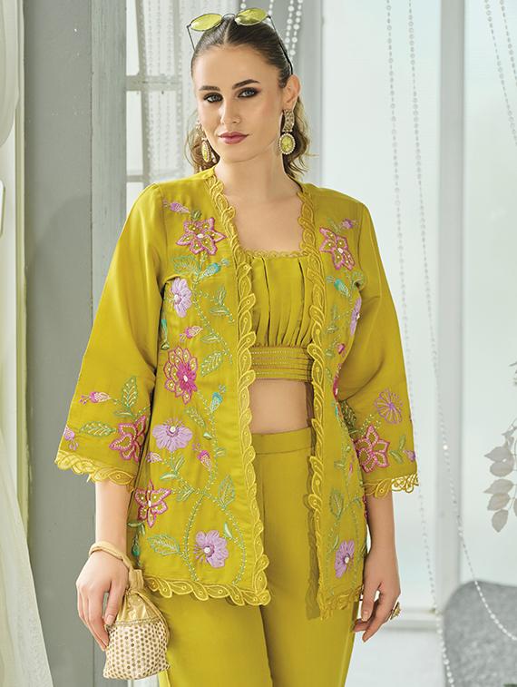 women solid with work three quarter sleeve fusion set - 22009124 -  Standard Image - 1